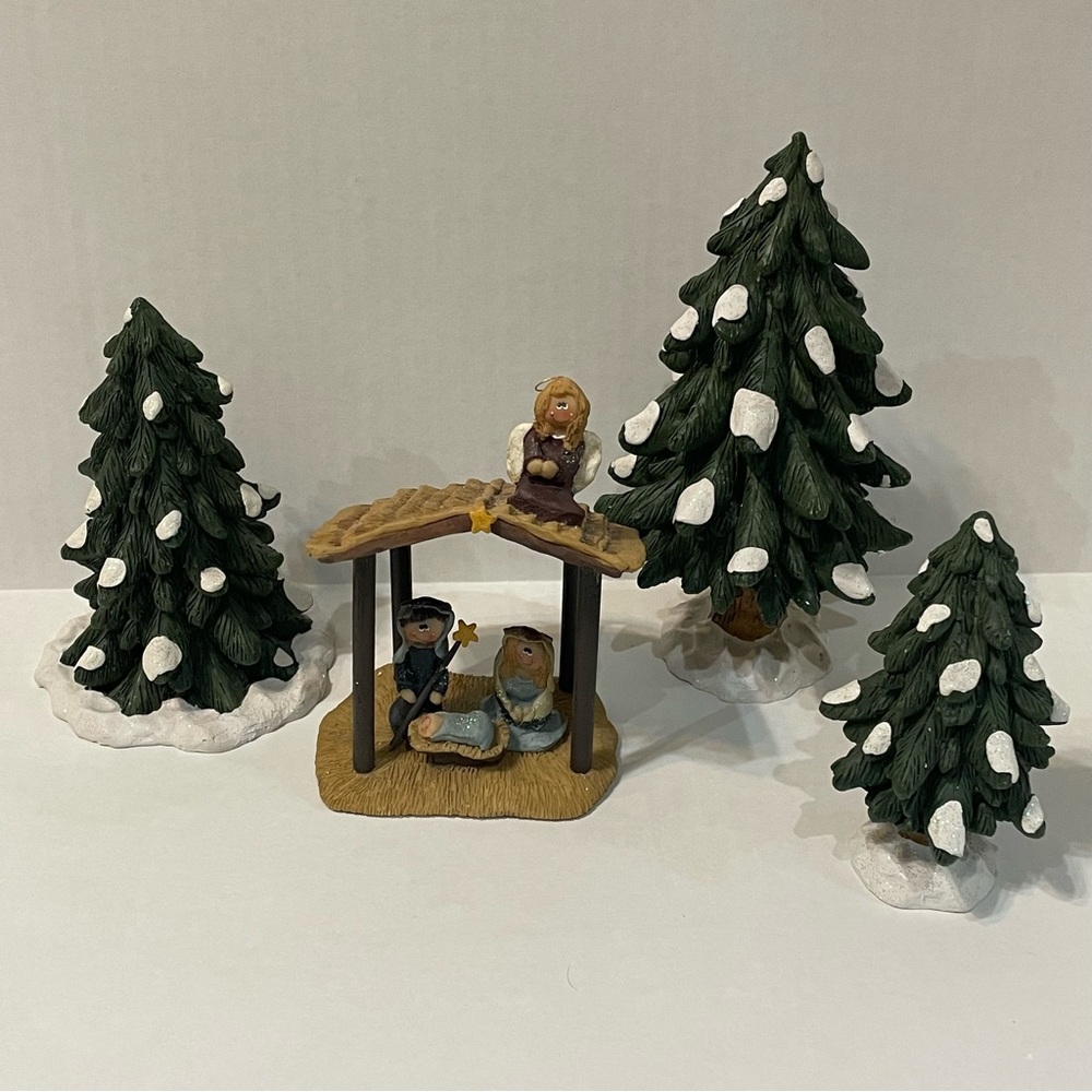 Dillard's Trimmings Nativity Set w/ 3 Trees Christmas Holiday Decorations Decor
